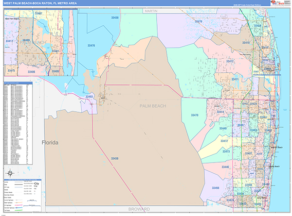 West Palm Beach-Boca Raton Metro Area Wall Map